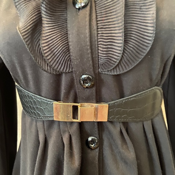 Jacket Black Ruffles Pleated Shear Bottom Dress Coat - Picture 12 of 13